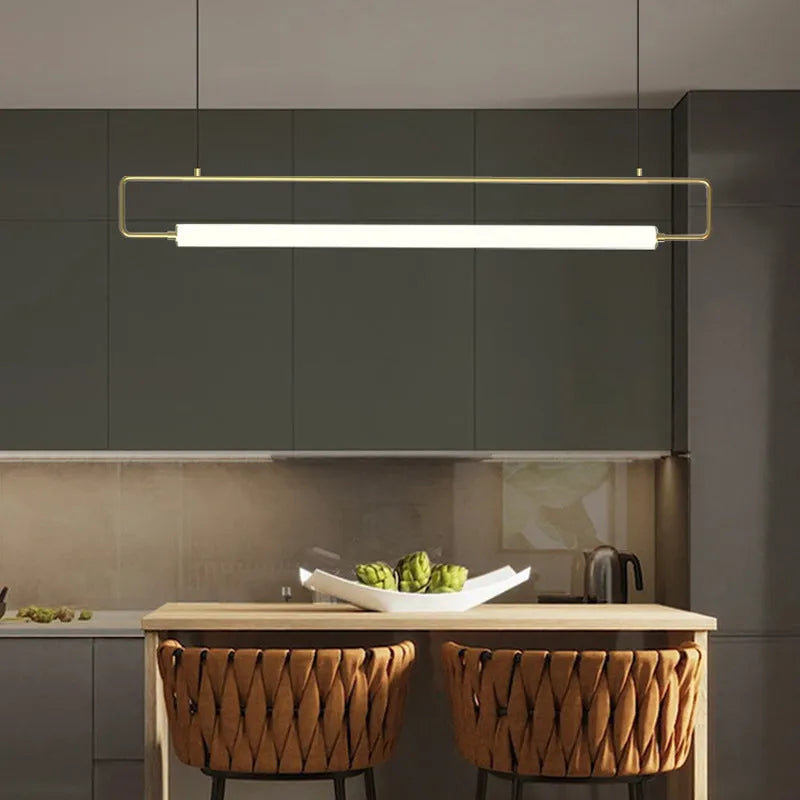 Arisha modern minimalistisk rektangulär linjär pendellampa, guld/svart