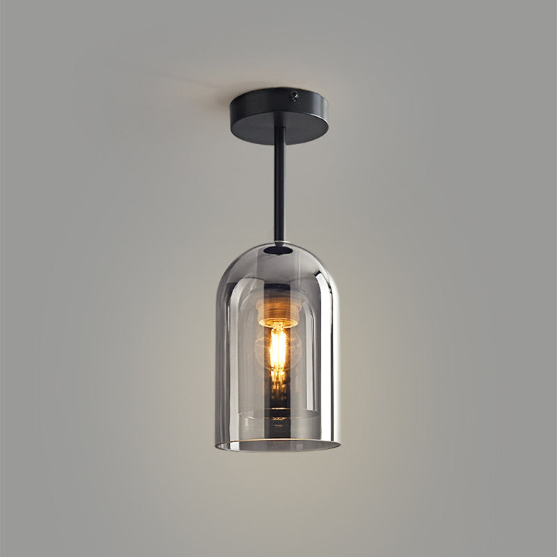Valentina Modern Cylinder Semi-Flush Mount Clear Glass Ceiling Light, Cognac/Grey