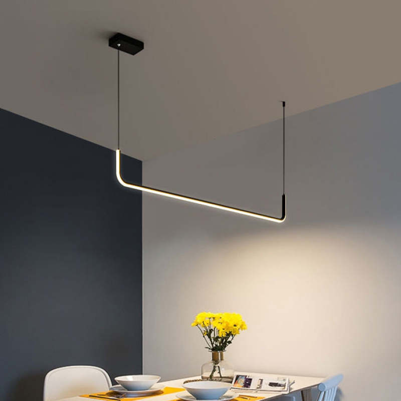 Sorev Modern Linear Pendant Light Double Frame, Black/Gold