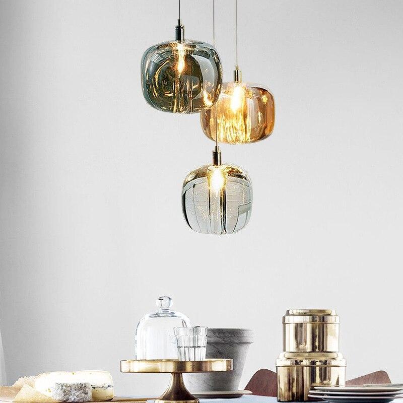 Valentina modern LED-pendellampa i bubbligt glas, bärnstensfärgad/genomskinlig/grå