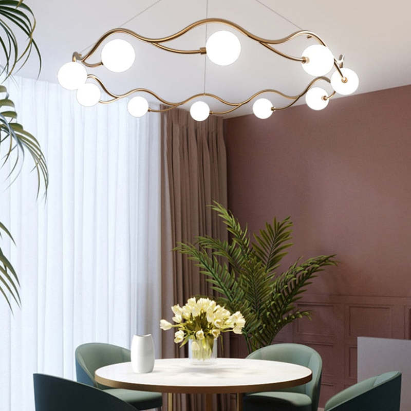 Valentina Modern Designe Wave Metal/Glass Pendant Light, White/Gold