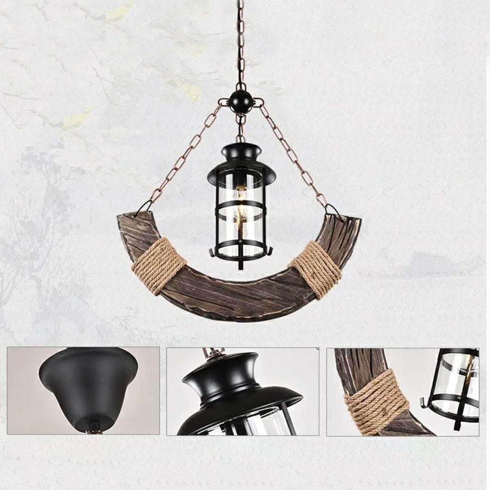 Epoch retro rustik buet pendellampe med lanterne i metal/træ og glas