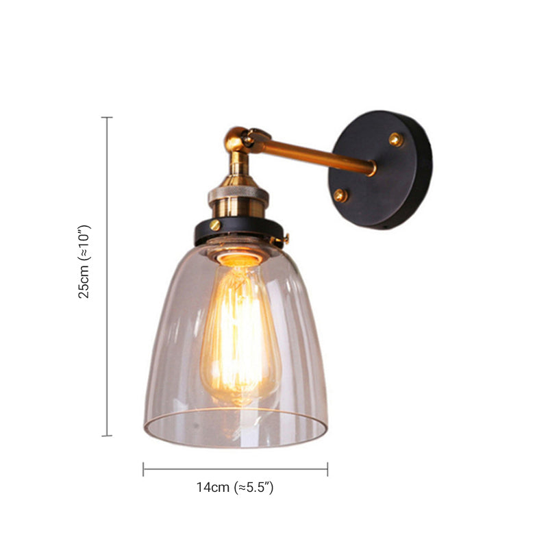 Arisha retro vintagevägglampa, metall och glas
