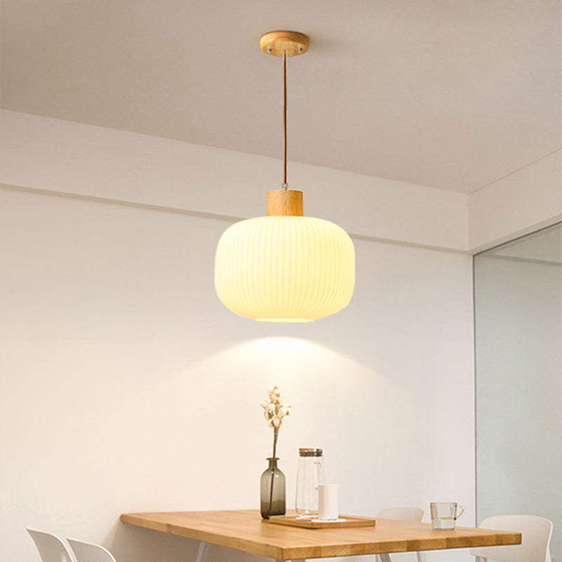 Muto modern pendellampa i trä/glas, vit