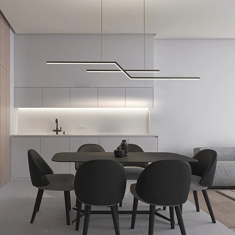Arisha Parallel Fold Linear Pendant Light, Black/Gold, Living Room