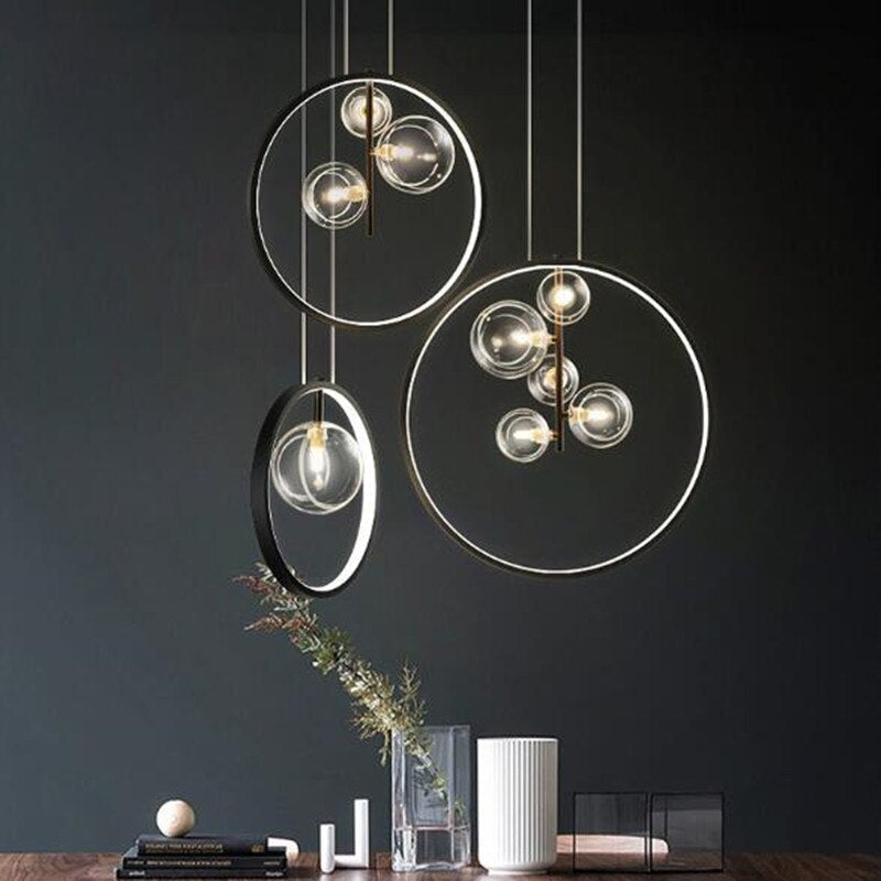 Arisha nordisk modern LED-pendellampa med glasbubblor för matsal