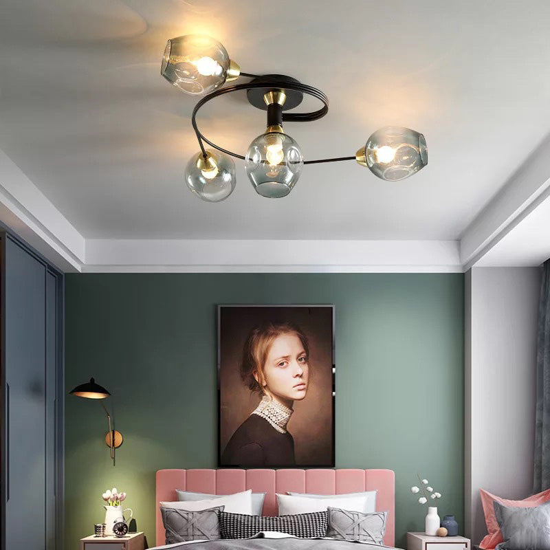 Valentina loftslampe til planmontering i glas, sort/guld, spisestue