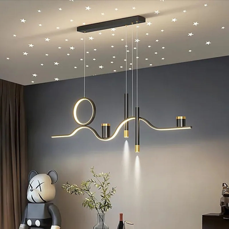 Arisha Modern Metal Linear Starry Night Pendant Light, Black