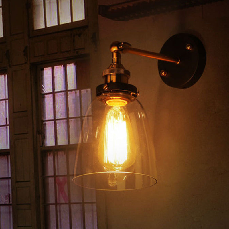Arisha retro vintagevägglampa, metall och glas