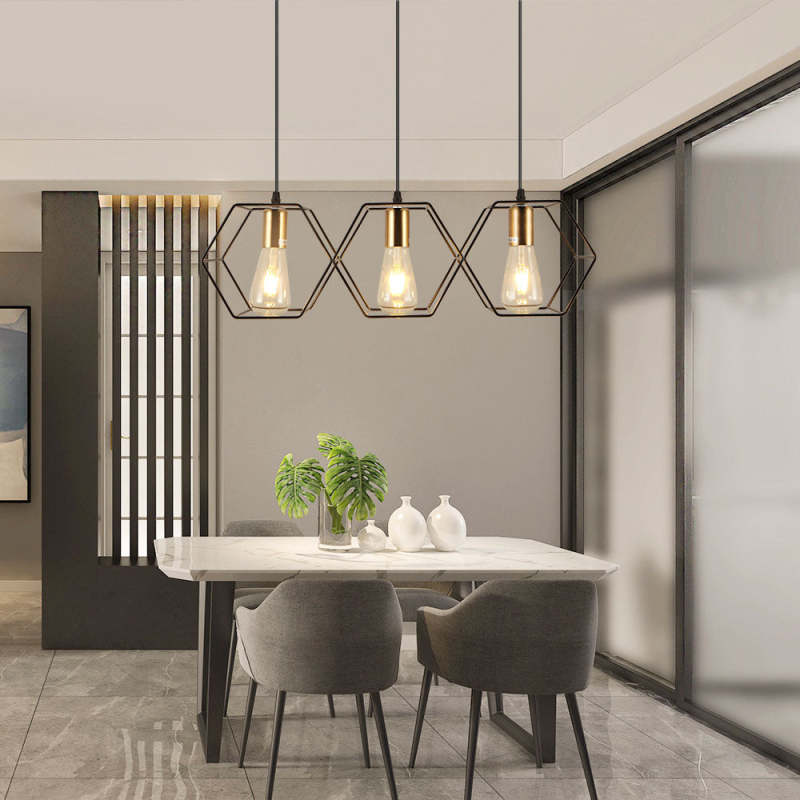 Arisha rustik lantlig geometrisk pendellampa med 3/5 ljuskällor, svart