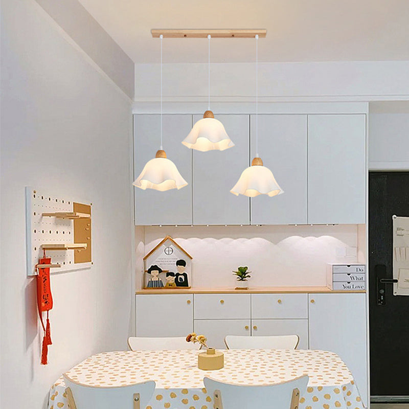 Muto Minimalist Flower /Wood Pendant Light, White