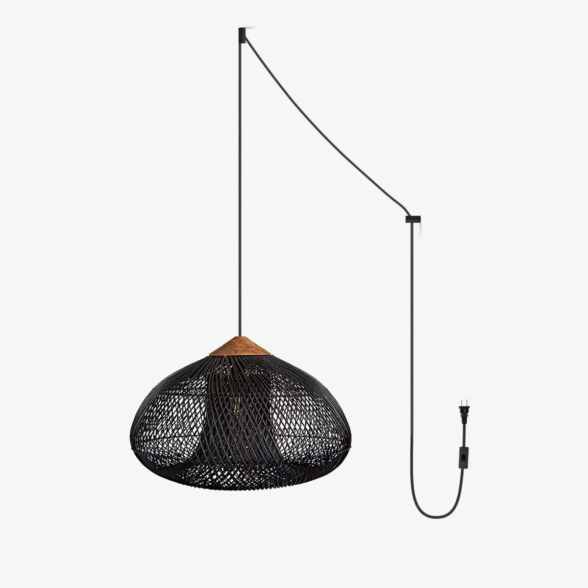 Candeeiro suspenso Canirora em rattan entrançado, com suspensão decorativa