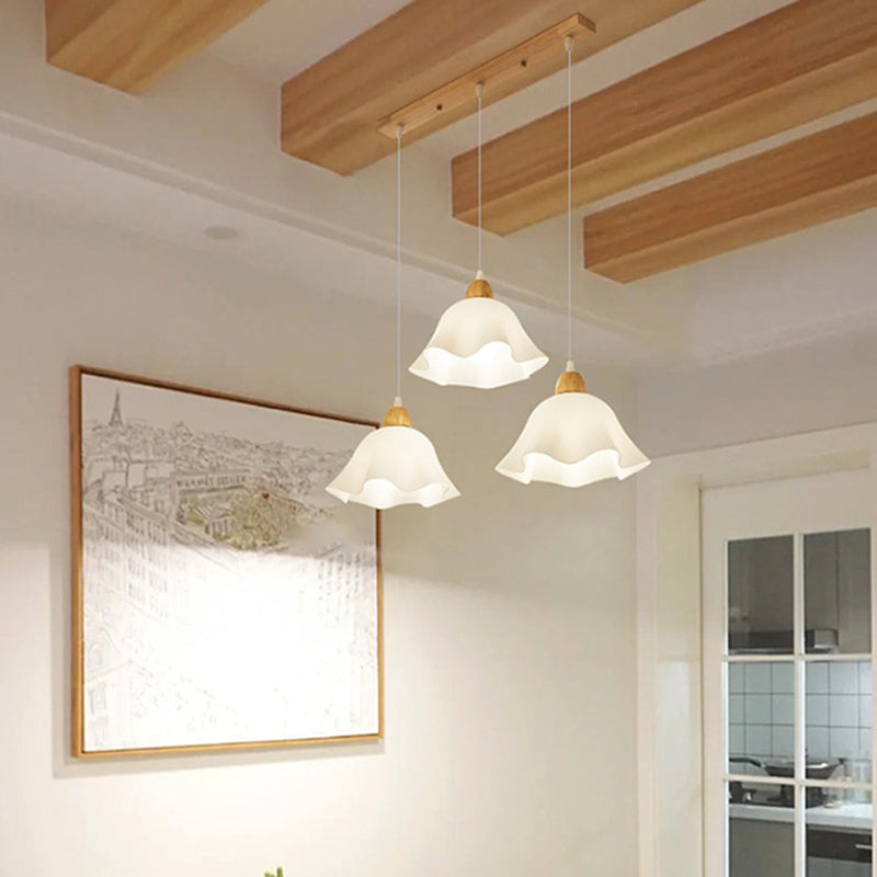 Muto Minimalist Flower /Wood Pendant Light, White