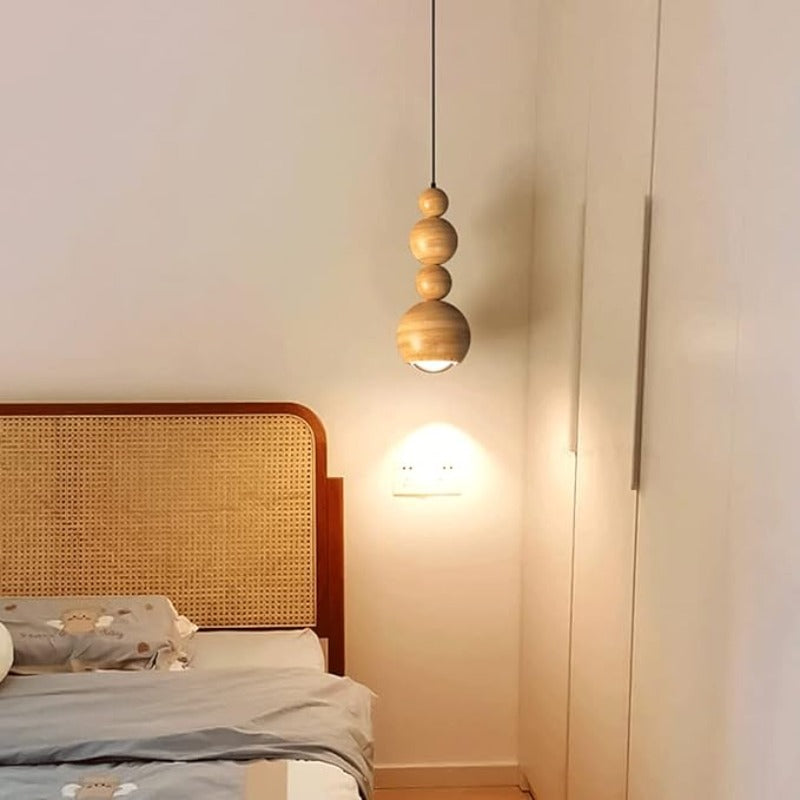 Muto vintage LED-pendellampa med klotformad kupa Vit Metall Trä Sovrum