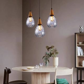Avi Design Droppe Glas Trä LED Pendellampa Matbord Vardagsrum Köksö
