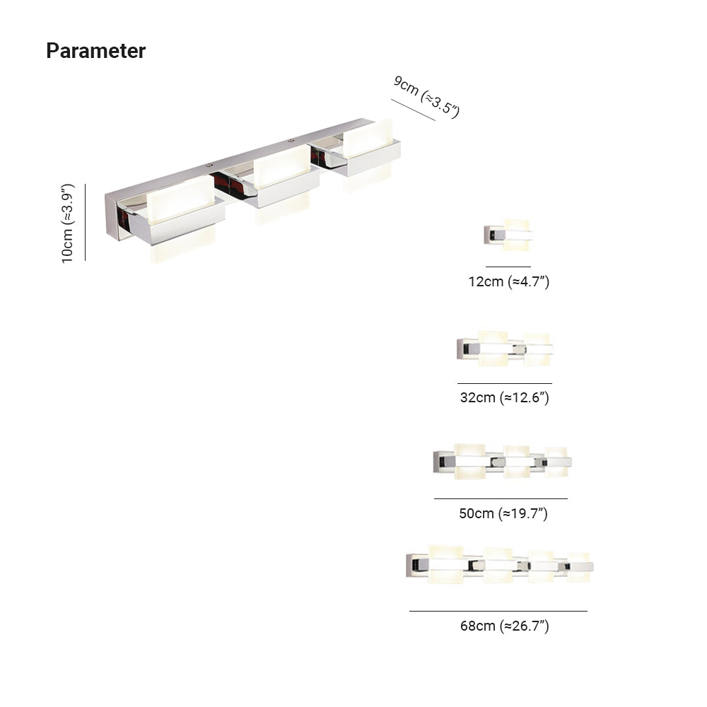 Arisha modern fyrkantig metall-/vägglampa, silver, badrum