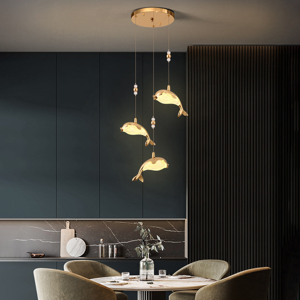 Arisha modern kreativ delfinformad pendellampa i metall, guld, metall