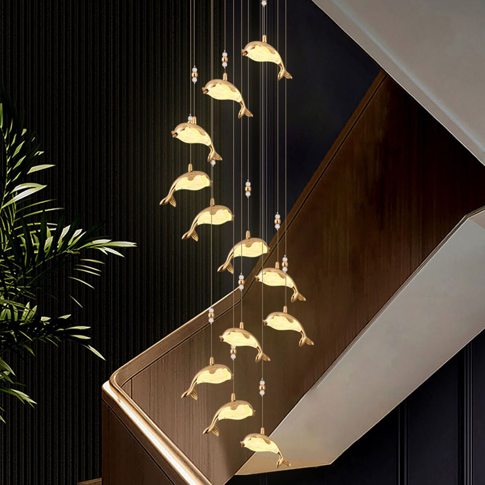 Arisha modern kreativ delfinformad pendellampa i metall, guld, metall