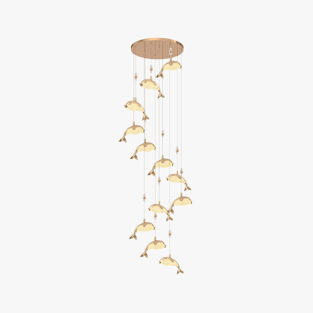 Arisha modern kreativ delfinformad pendellampa i metall, guld, metall