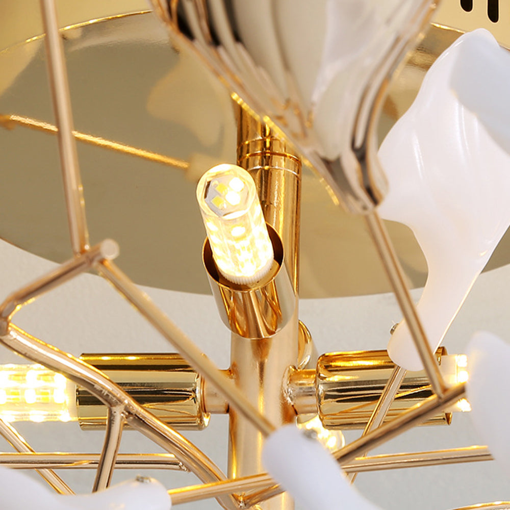 Olivia elegant taklampa med bladmotiv i keramik/metall, guld
