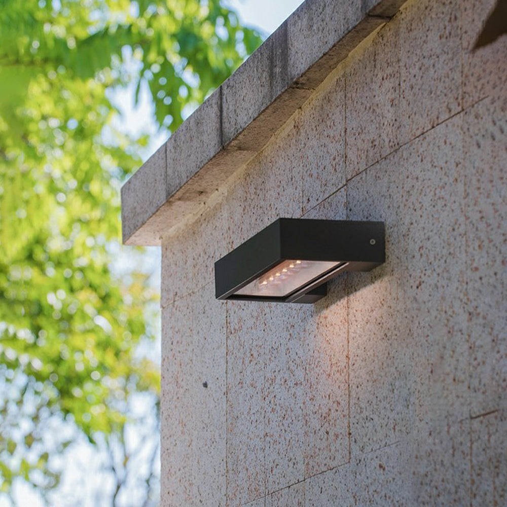 Ray modern rektangulär vattentät solcellsdriven utomhusvägglampa, svart