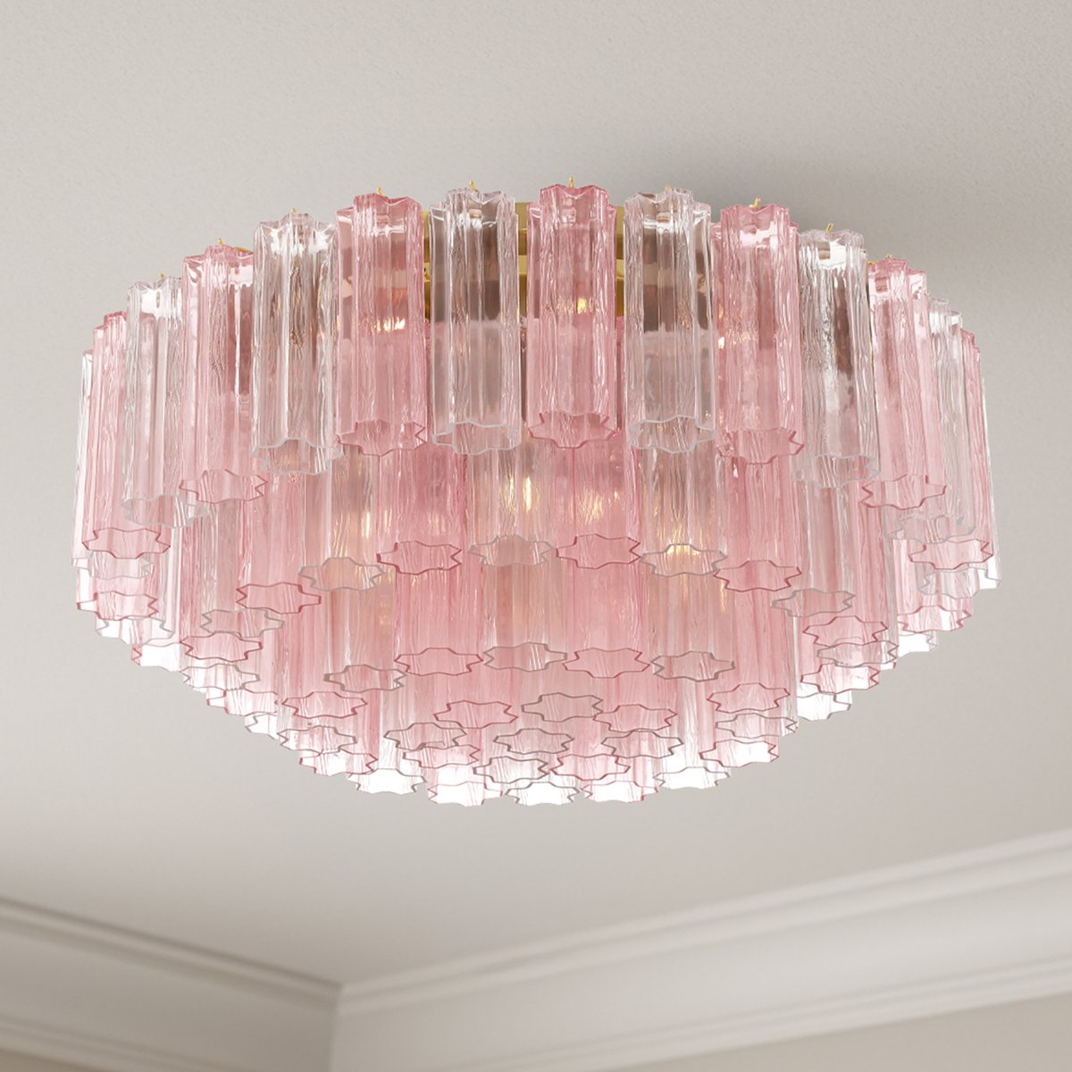 Eiruaya-loftlampe i ravfarvet lagdelt glasrør