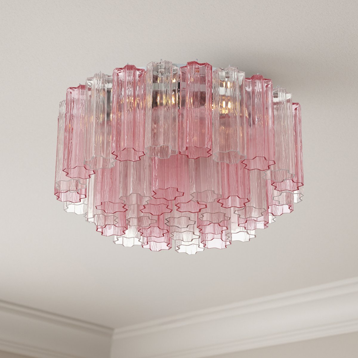Eiruaya-loftlampe i ravfarvet lagdelt glasrør