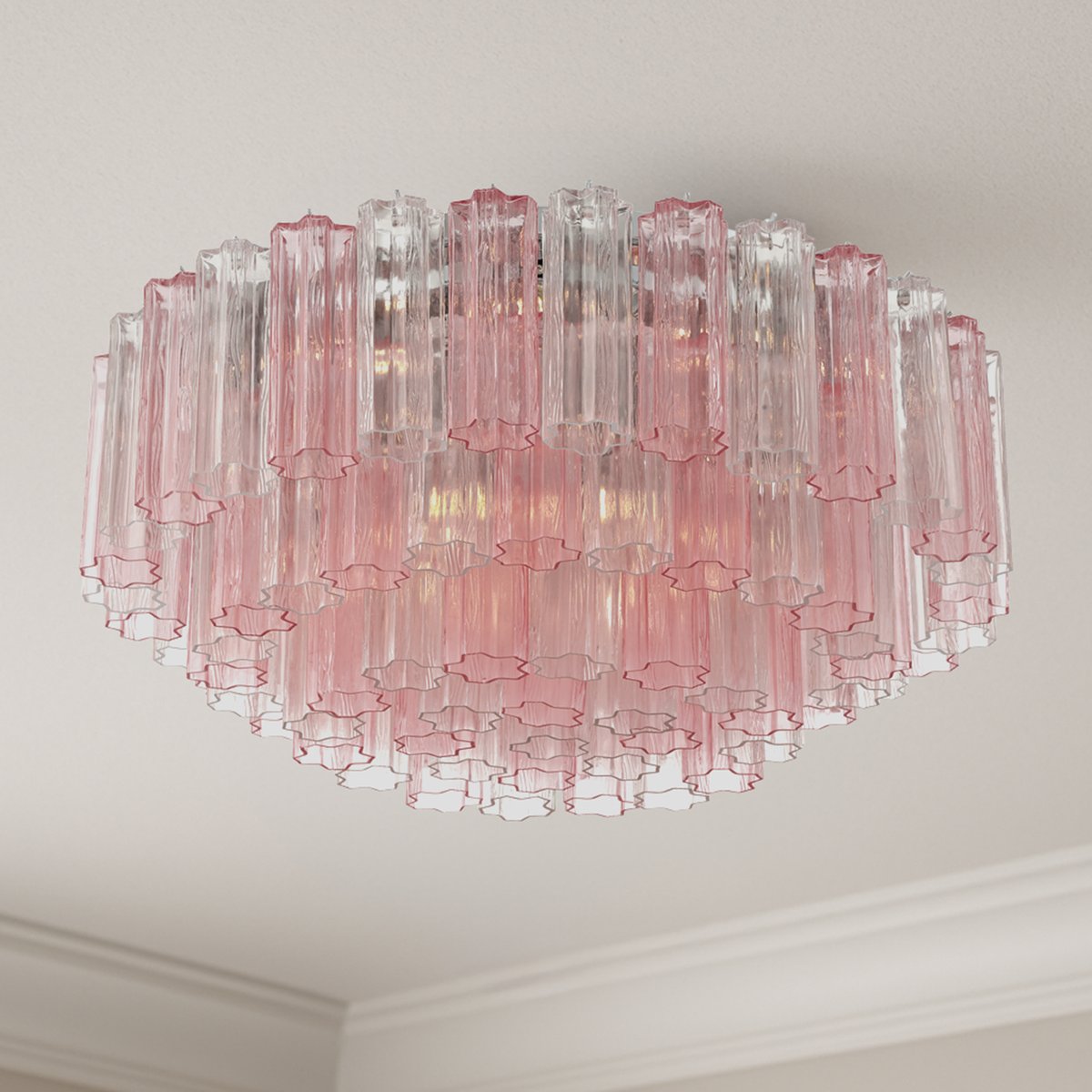 Eiruaya-loftlampe i ravfarvet lagdelt glasrør