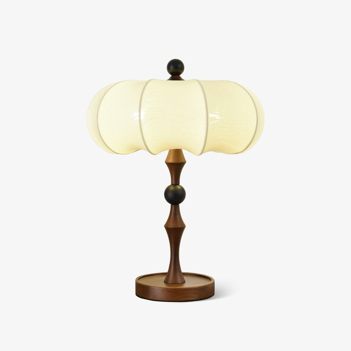 Lumae retrobordlampe i træ og stof