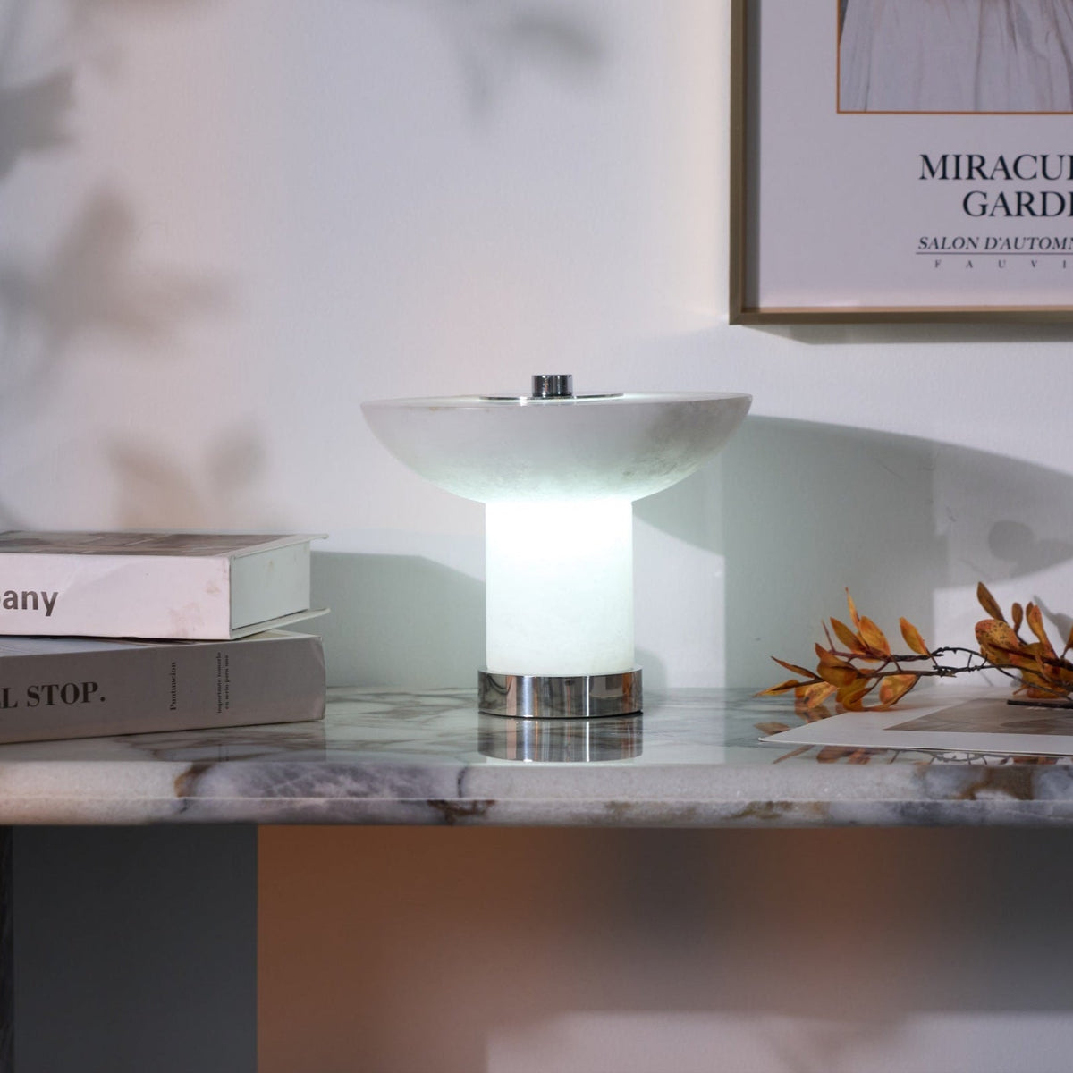 Candeeiro de mesa em alabastro com formato de cogumelo Eurnoran