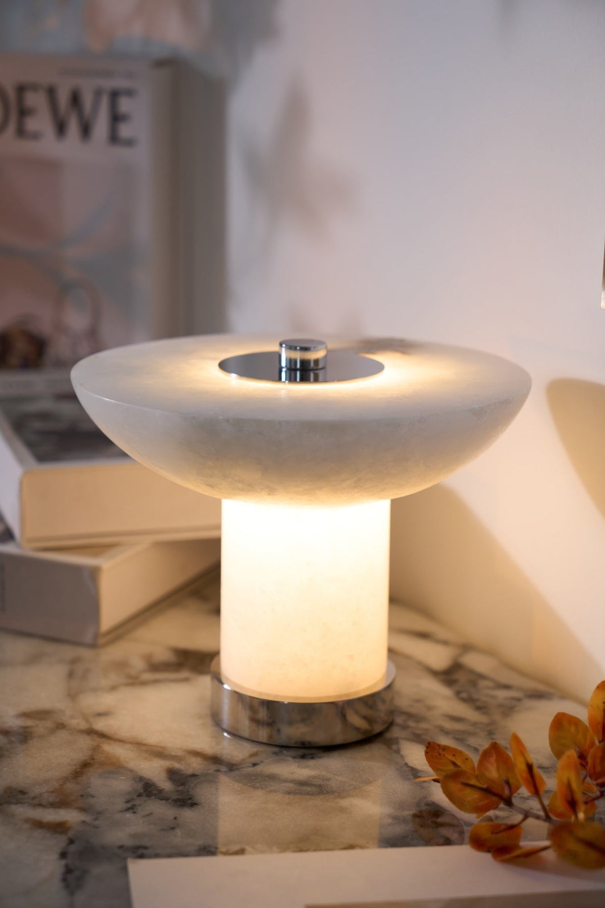 Candeeiro de mesa em alabastro com formato de cogumelo Eurnoran
