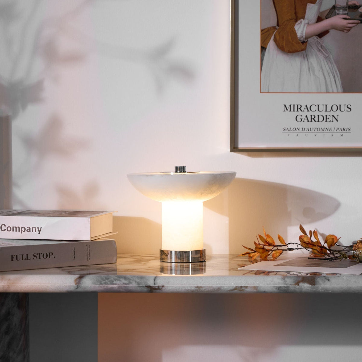 Candeeiro de mesa em alabastro com formato de cogumelo Eurnoran