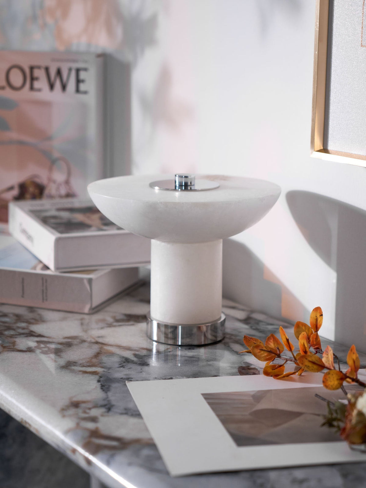 Candeeiro de mesa em alabastro com formato de cogumelo Eurnoran