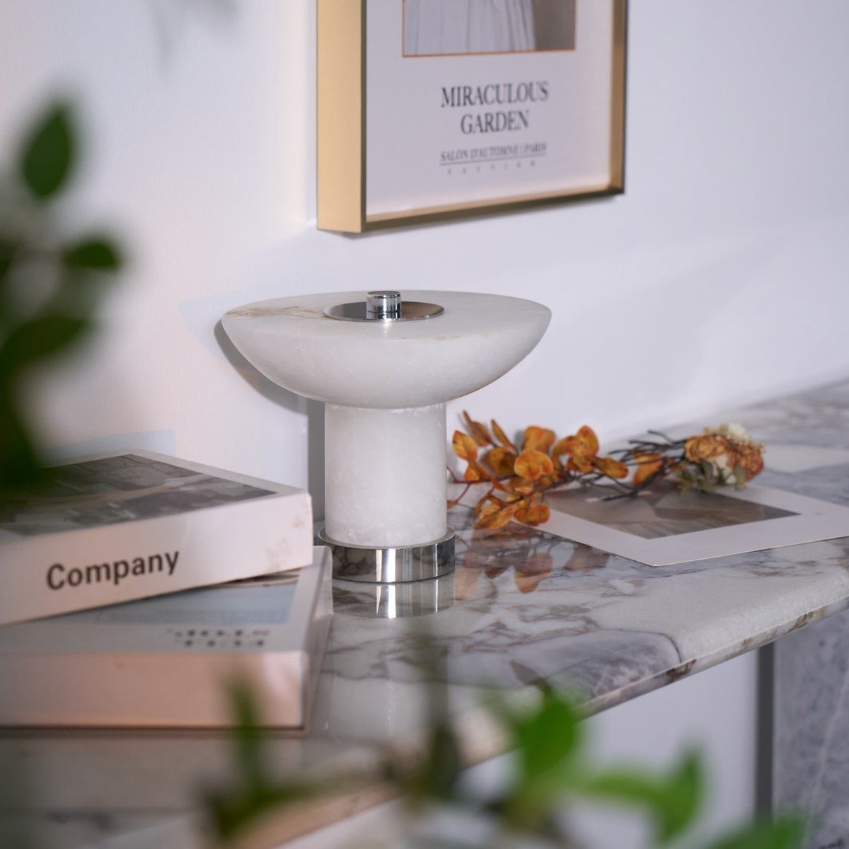 Candeeiro de mesa em alabastro com formato de cogumelo Eurnoran