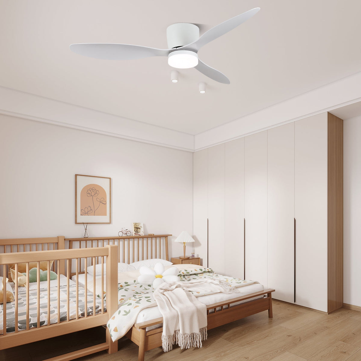 Brinor minimalistisk loftsventilator med lys i træ