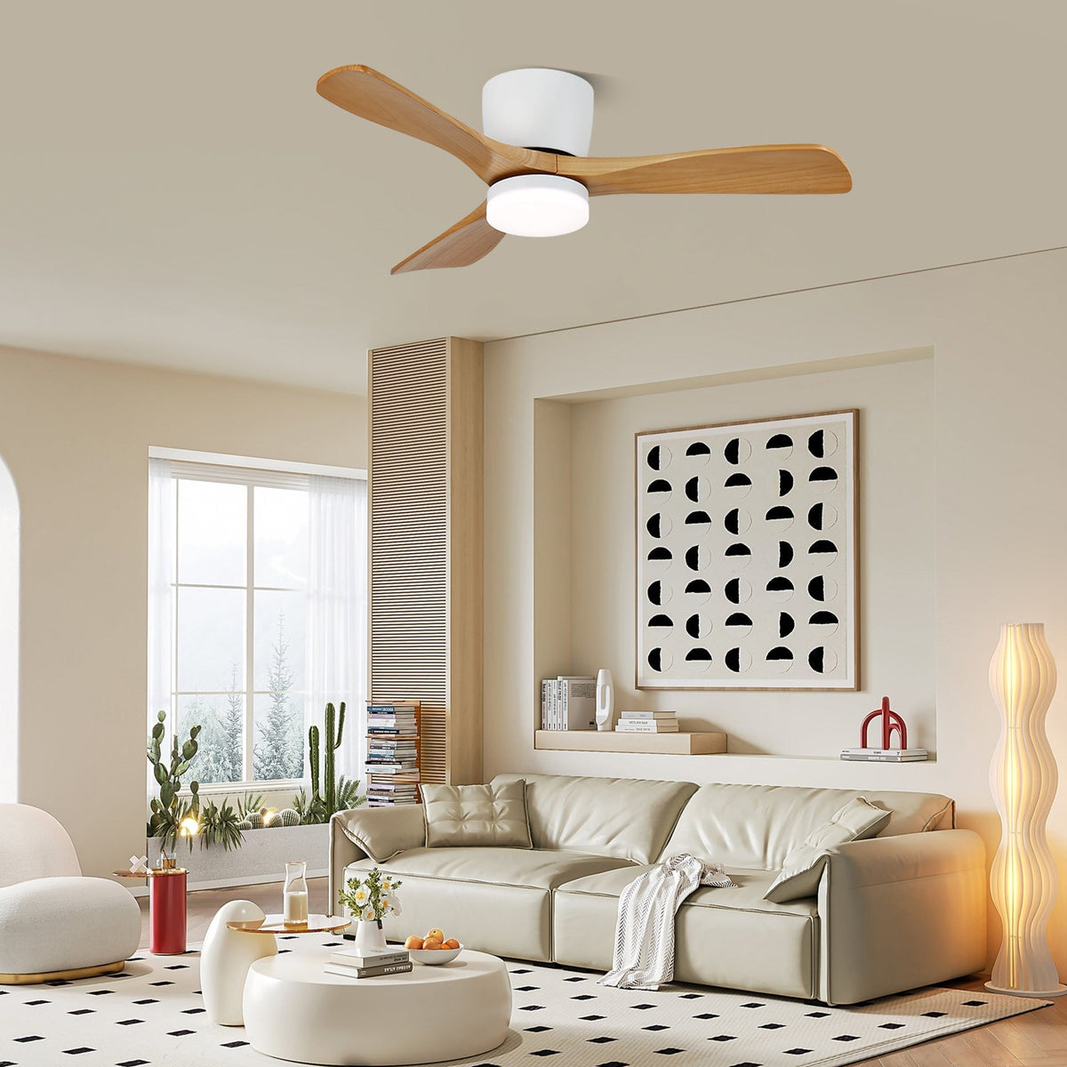 Brinor minimalistisk loftsventilator med lys i træ