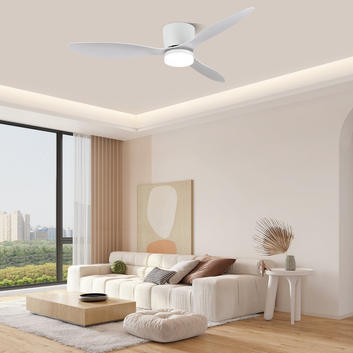 Brinor minimalistisk loftsventilator med lys i træ