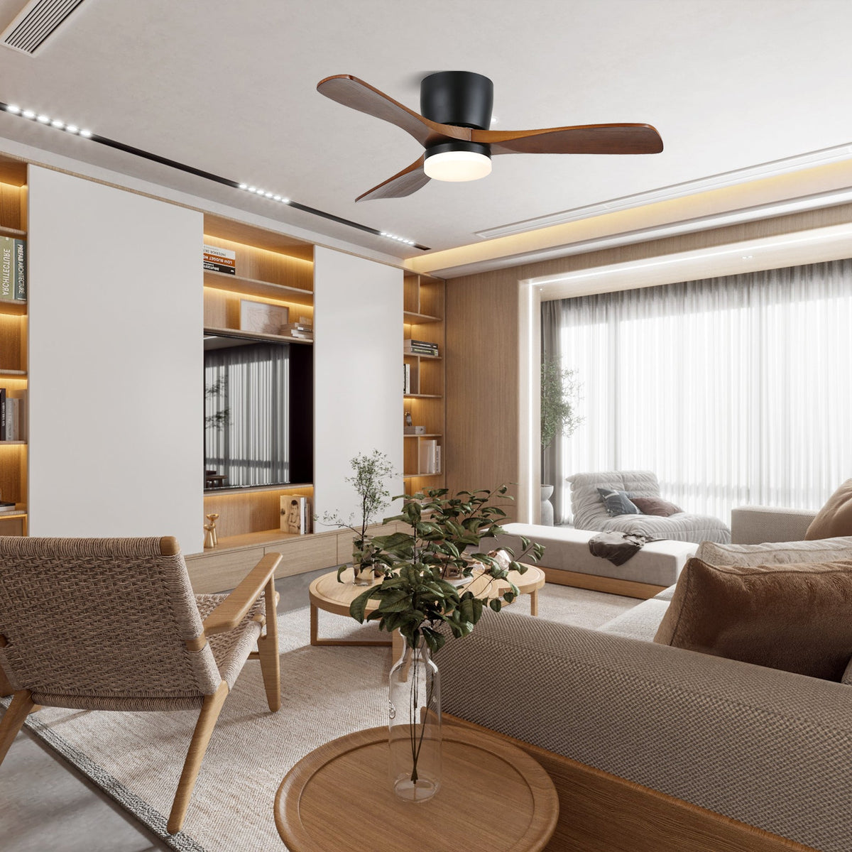 Brinor minimalistisk loftsventilator med lys i træ