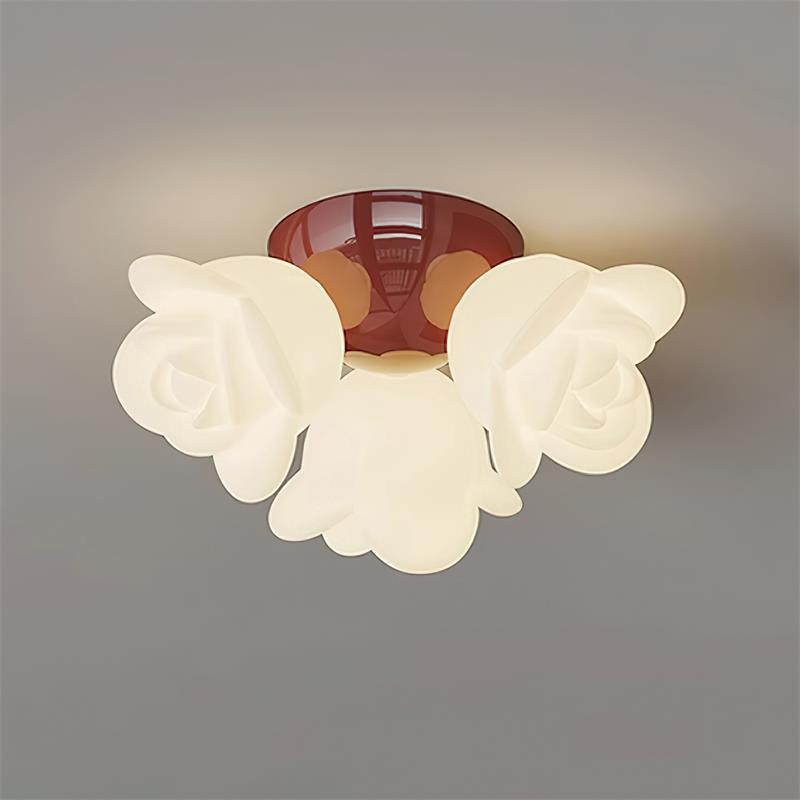 Loftslampe med metalroset og blomsterkunstnerisk accent i PE-rosenform