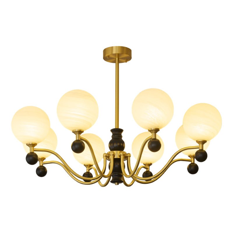 Ershaan elegantti vintage-tyylinen pallomainen messinki- ja puukattokruunu