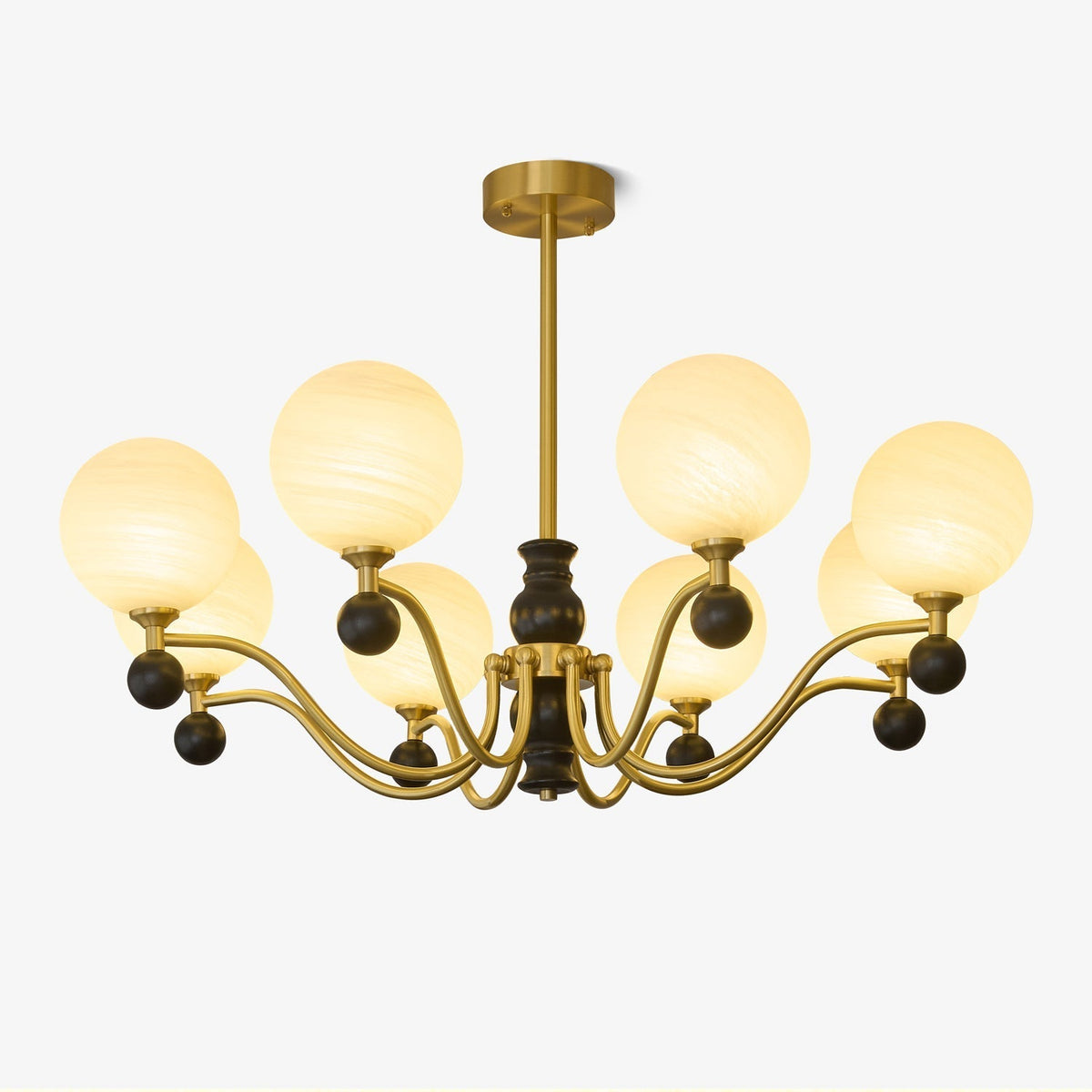 Ershaan elegantti vintage-tyylinen pallomainen messinki- ja puukattokruunu