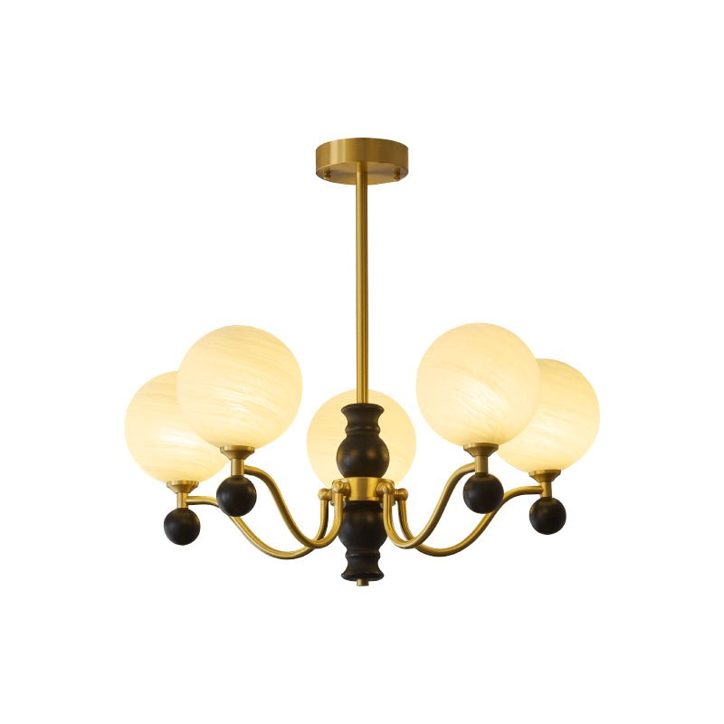Ershaan elegantti vintage-tyylinen pallomainen messinki- ja puukattokruunu