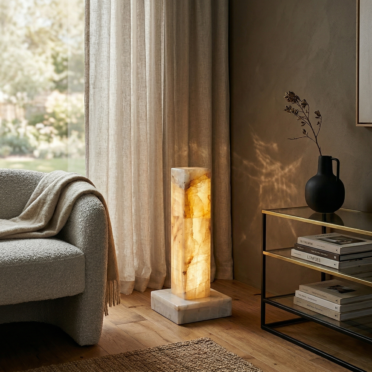 Gulvlampe i frossen alabast