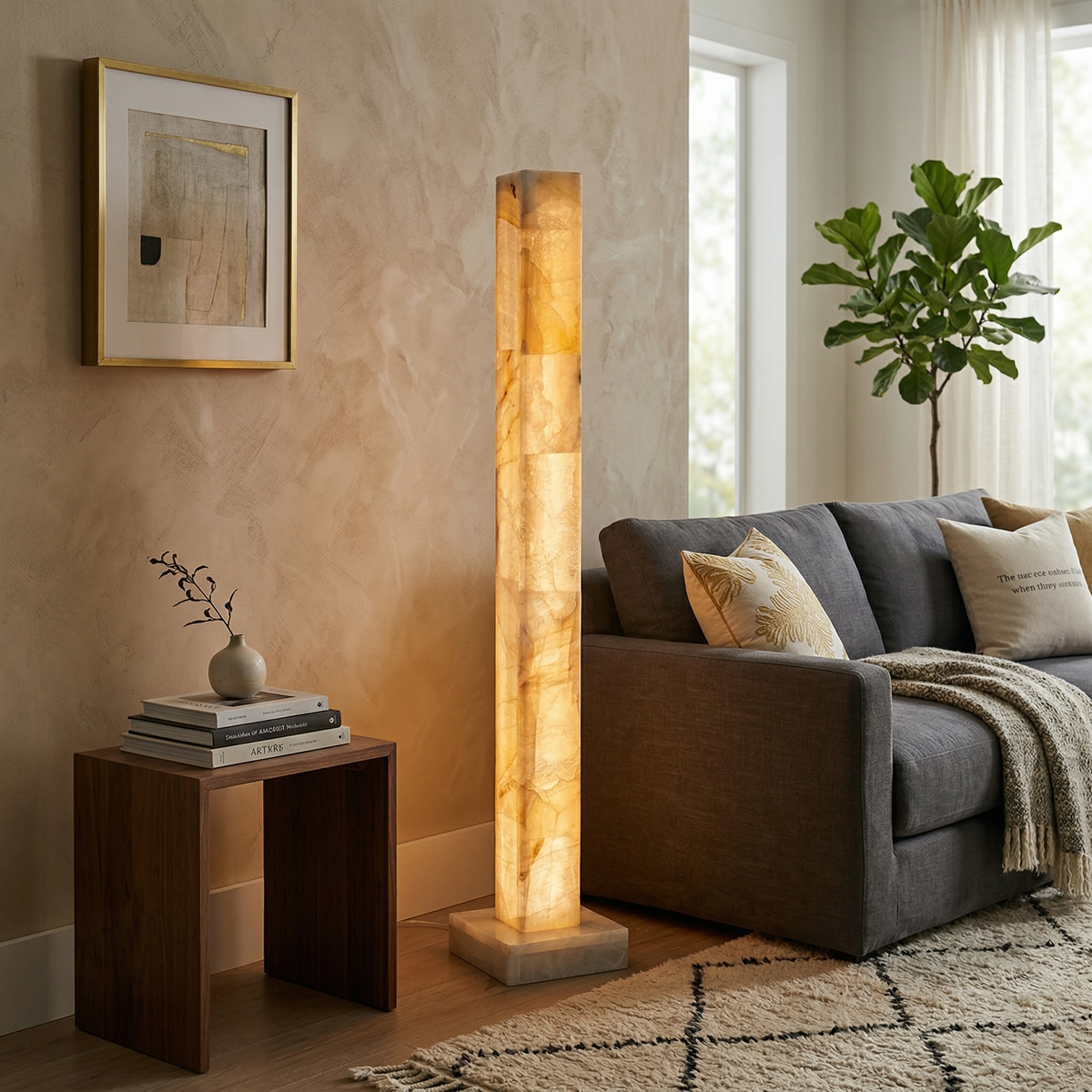Gulvlampe i frossen alabast