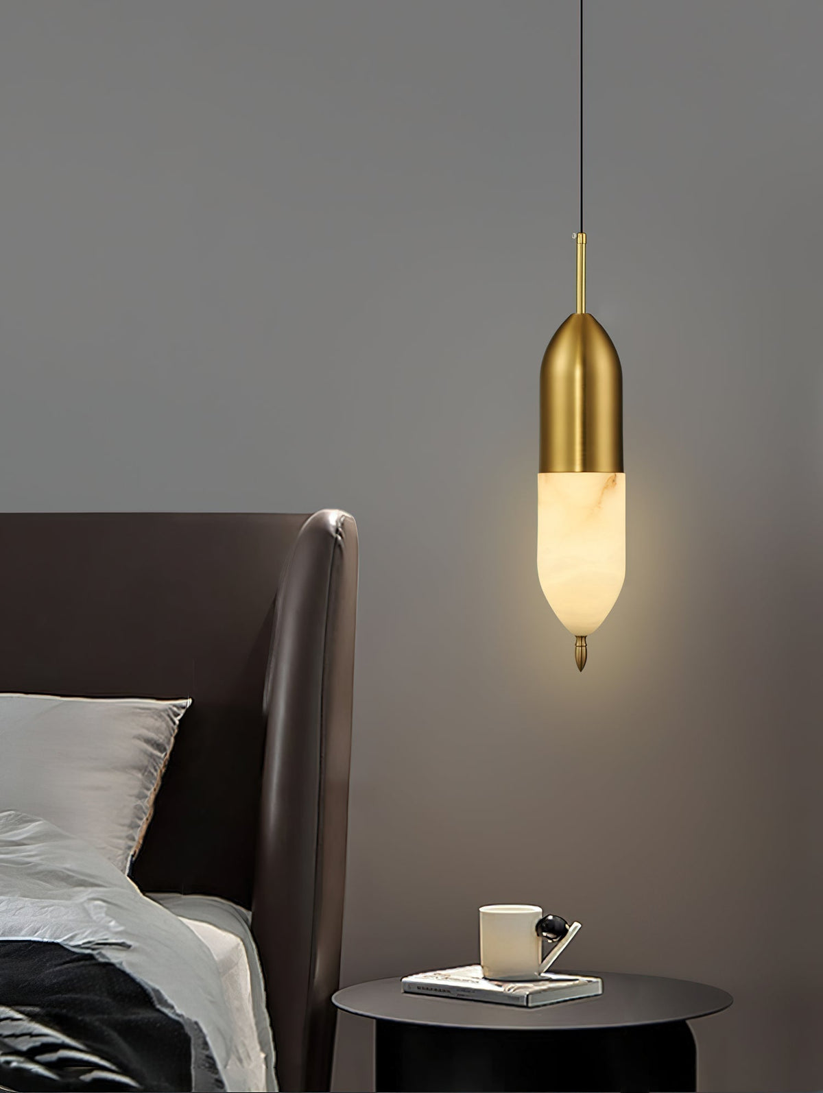 Himinuvye minimalistisk messing-pendellampe i alabaster