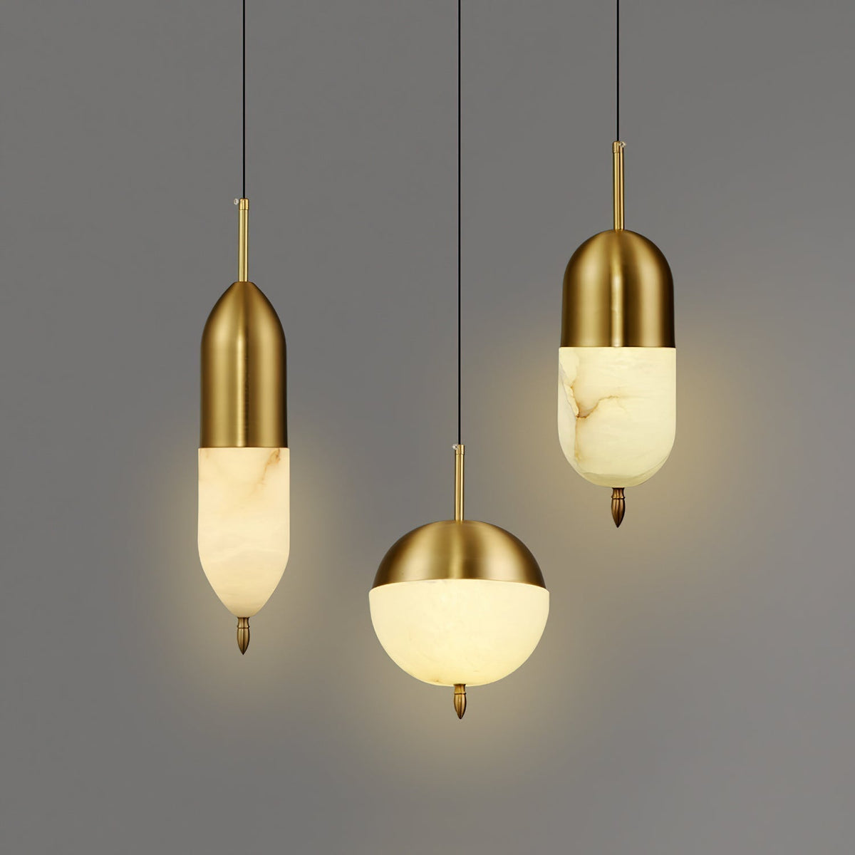Himinuvye minimalistisk messing-pendellampe i alabaster