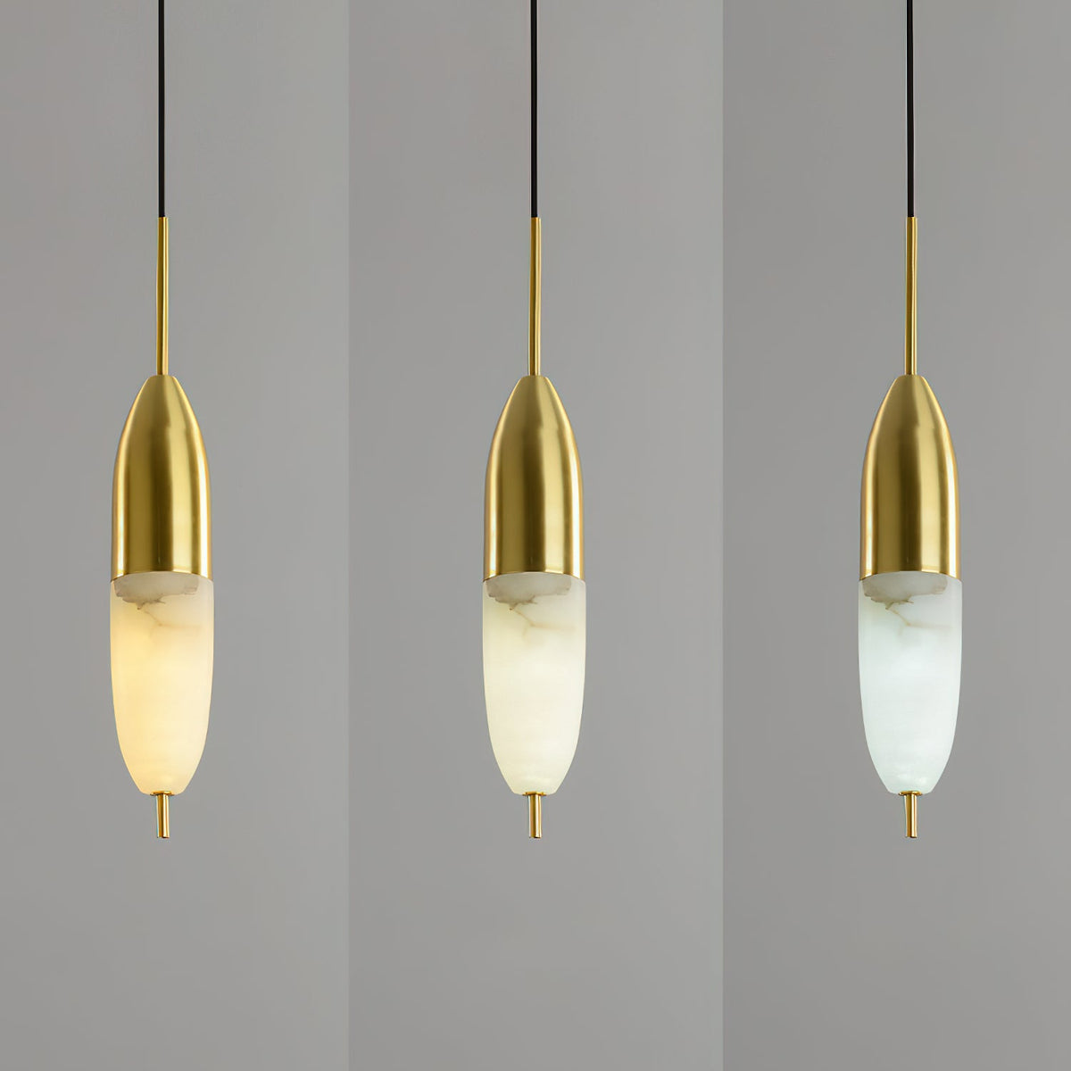 Himinuvye minimalistisk messing-pendellampe i alabaster