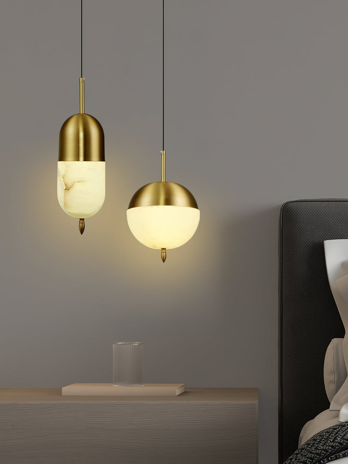 Himinuvye minimalistisk messing-pendellampe i alabaster