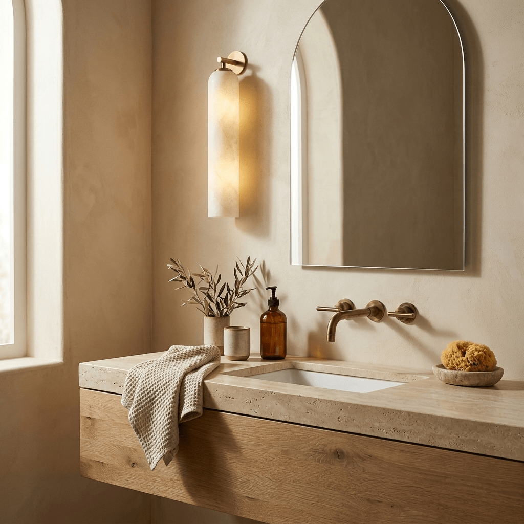 Rörformad vägglampa i alabaster