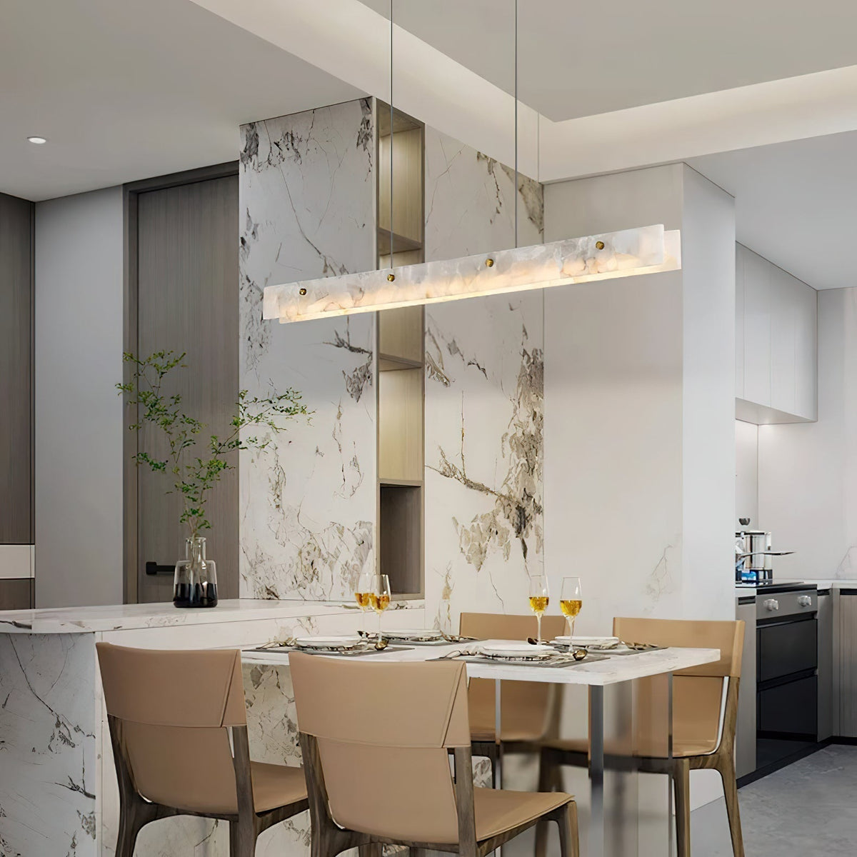 Modern linjär pendellampa i alabaster med LED från Vexor